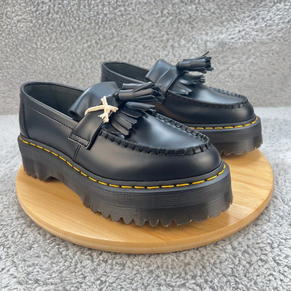 Dr Martens Platform Tassel Loafers Black Leather Chunky Womens 7 Goth Academia - Picture 9 of 11